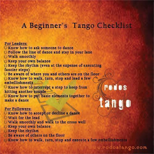 A beginners Tango checklist Rhodes Tango